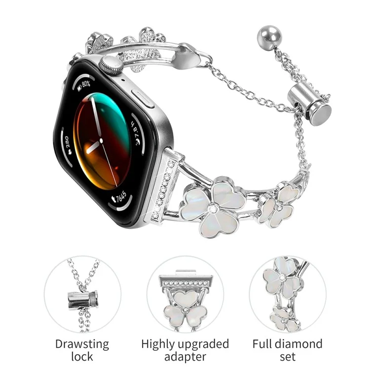 Bracelet pour montre Huawei Watch Fit 3, en alliage de zinc métallique avec décor de trèfle, argent.