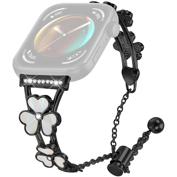 Bracelet de montre en alliage de zinc avec décoration en forme de trèfle pour Huawei Watch Fit 3 - Noir