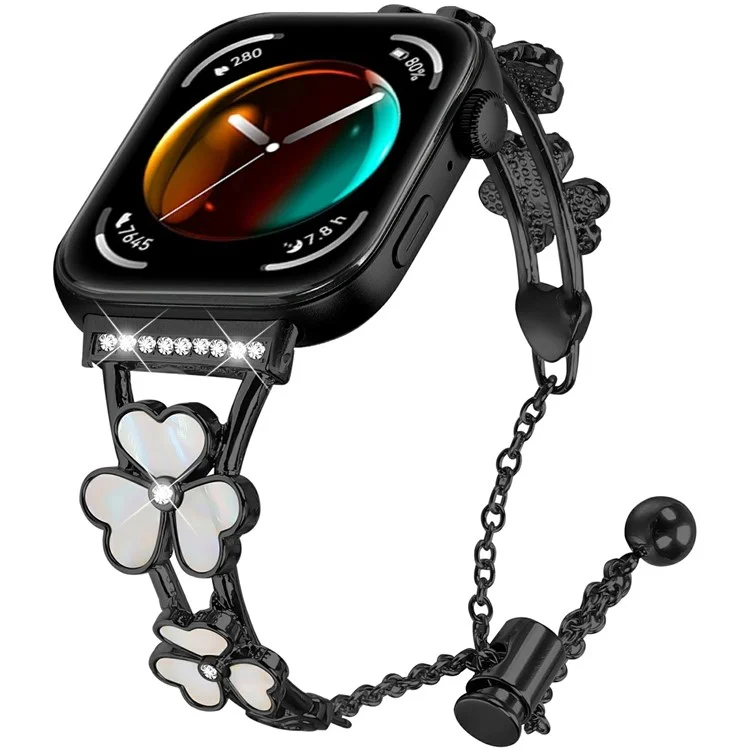 Bracelet de montre en alliage de zinc avec décoration en forme de trèfle pour Huawei Watch Fit 3 - Noir