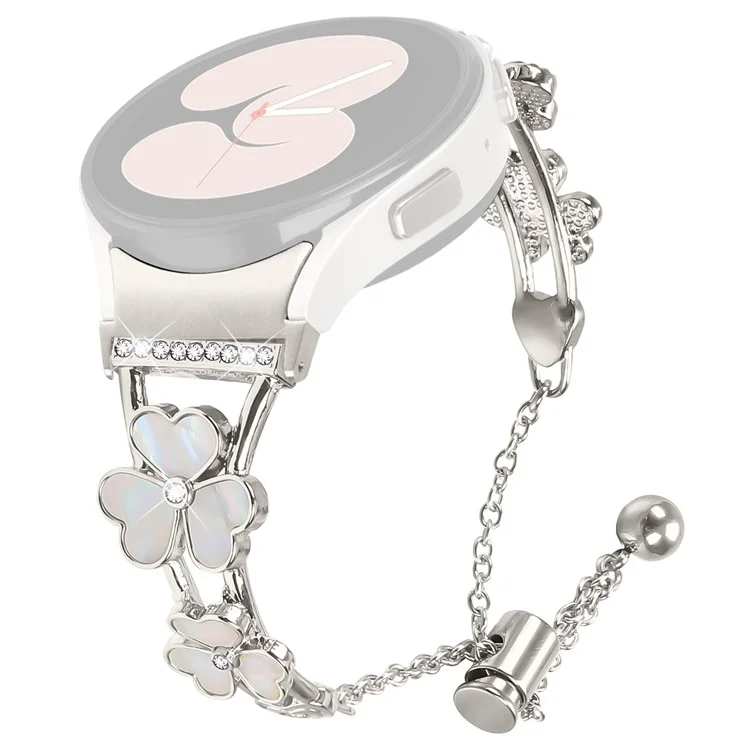 Heart Clover Decor Watch Band with Connector for Samsung Galaxy Watch 5 / Watch 5 Pro / Watch 5 Active / Watch4 / Watch4 Classic / Watch4 Active - Starlight