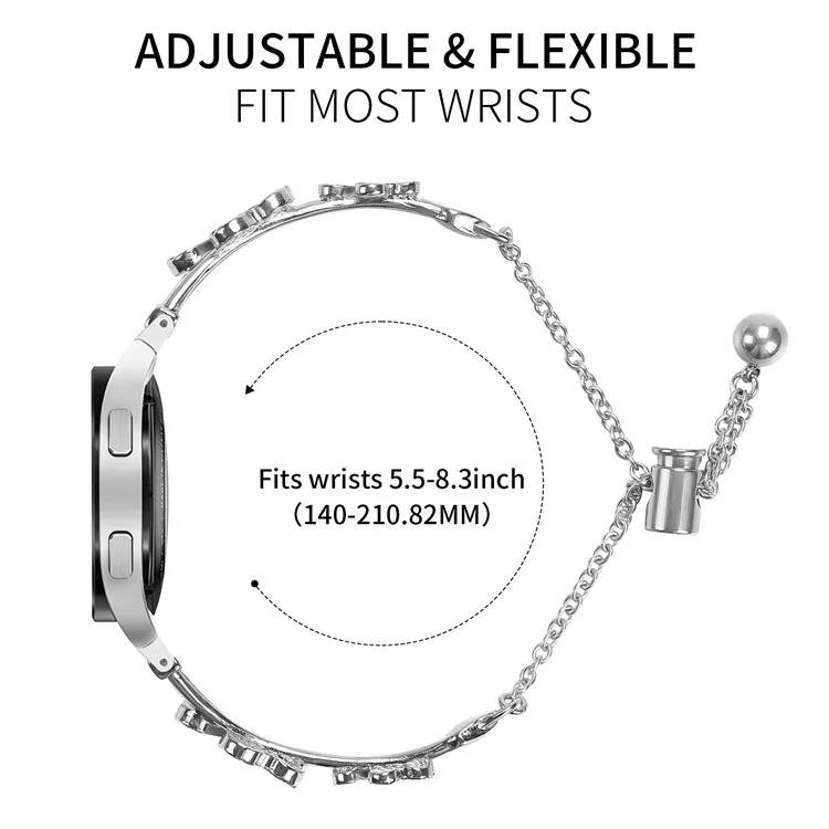 Cinturino per orologio con connettore per Samsung Galaxy Watch6 Classic 47mm 43mm / Watch6 40mm 44mm Decorazione a trifoglio cuore in lega di zinco argento