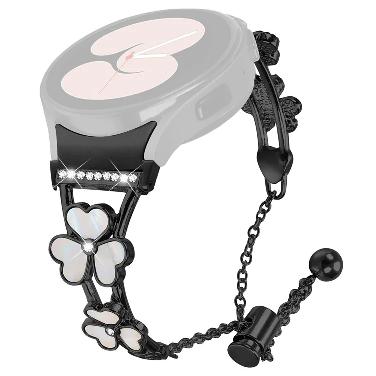 Correa de reloj con conector para Samsung Galaxy Watch6 40mm 44mm / Watch6 Classic 43mm 47mm Decoración en forma de trébol de corazón Correa de aleación de zinc - Negro