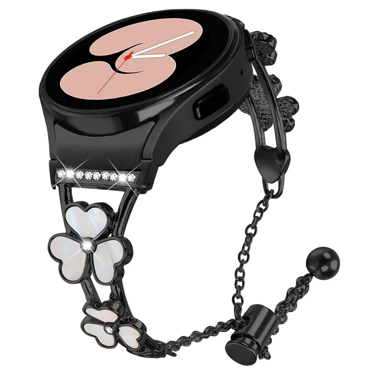 Correa de reloj con conector para Samsung Galaxy Watch6 40mm 44mm / Watch6 Classic 43mm 47mm Decoración en forma de trébol de corazón Correa de aleación de zinc - Negro