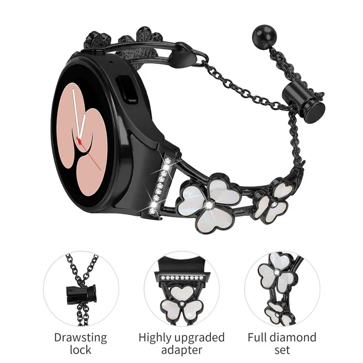 Correa de reloj con conector para Samsung Galaxy Watch6 40mm 44mm / Watch6 Classic 43mm 47mm Decoración en forma de trébol de corazón Correa de aleación de zinc - Negro