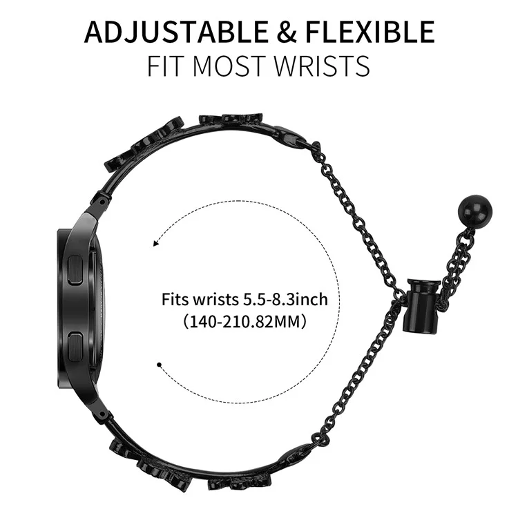 Correa de reloj con conector para Samsung Galaxy Watch6 40mm 44mm / Watch6 Classic 43mm 47mm Decoración en forma de trébol de corazón Correa de aleación de zinc - Negro