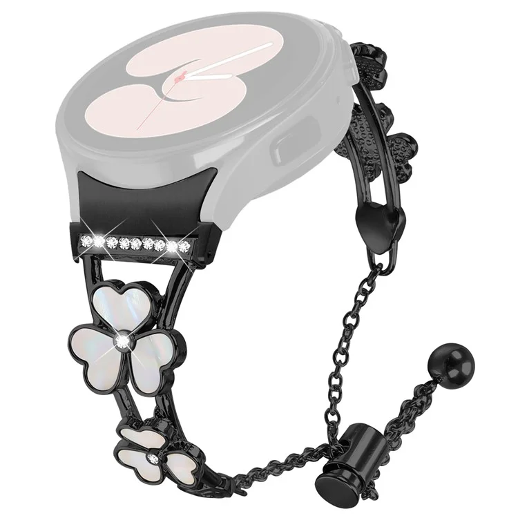 Correa de reloj con conector de liberación rápida para Samsung Galaxy Watch6 40mm 44mm / Watch6 Classic 43mm 47mm, adorno de trébol, color negro.