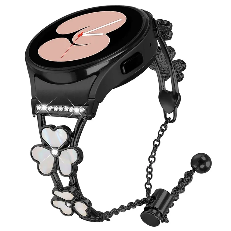 Correa de reloj con conector de liberación rápida para Samsung Galaxy Watch6 40mm 44mm / Watch6 Classic 43mm 47mm, adorno de trébol, color negro.