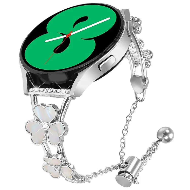 Для Samsung Galaxy Watch Active2 40 мм 44 мм ремешок для часов с декором в виде клевера из серебристого цинкового сплава
