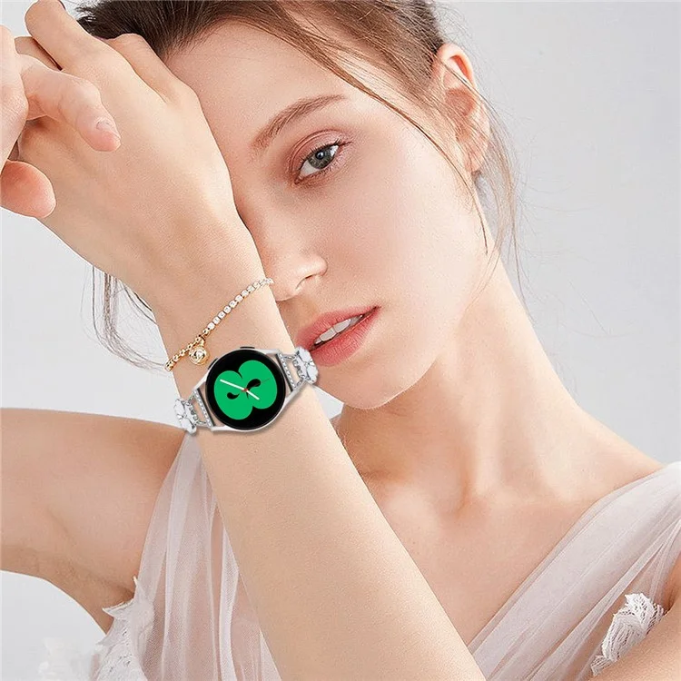 Для Samsung Galaxy Watch Active2 40 мм 44 мм ремешок для часов с декором в виде клевера из серебристого цинкового сплава