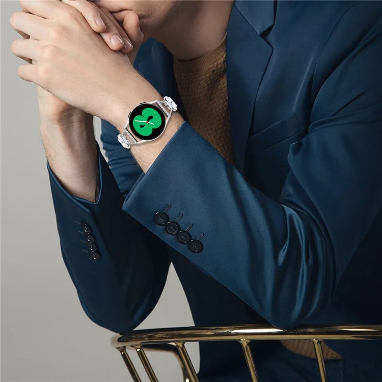 Для Samsung Galaxy Watch Active2 40 мм 44 мм ремешок для часов с декором в виде клевера из серебристого цинкового сплава
