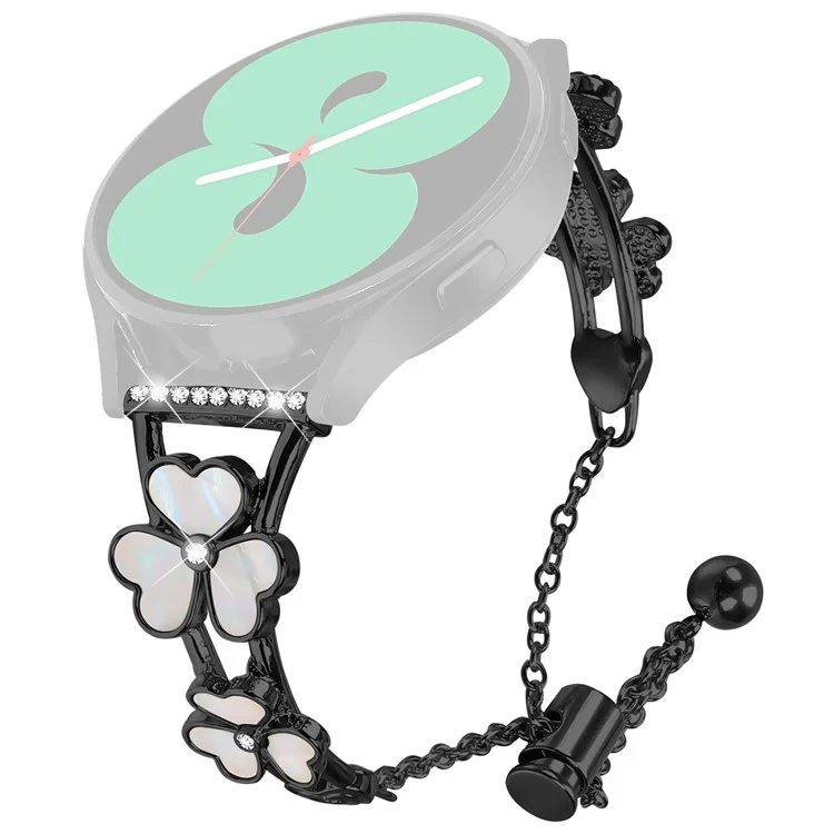 Bracelet de montre pour Samsung Galaxy Watch Active2 40 mm 44 mm, décoration trèfle en alliage de zinc, bracelet en métal - Noir