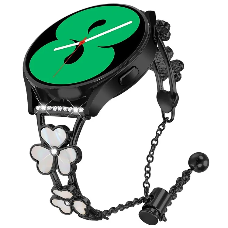 Bracelet de montre pour Samsung Galaxy Watch Active2 40 mm 44 mm, décoration trèfle en alliage de zinc, bracelet en métal - Noir