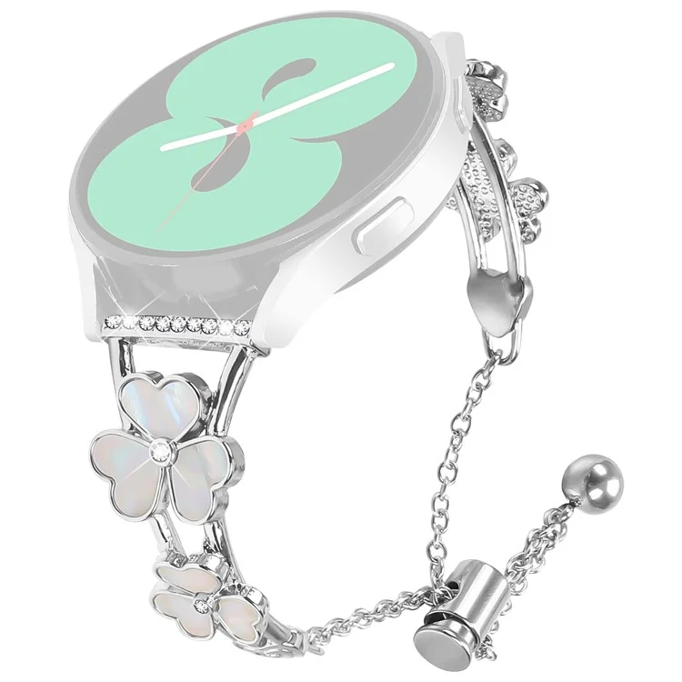Bracelet de montre en alliage de zinc argenté avec décoration en trèfle en forme de cœur pour Samsung Galaxy Watch 42 mm