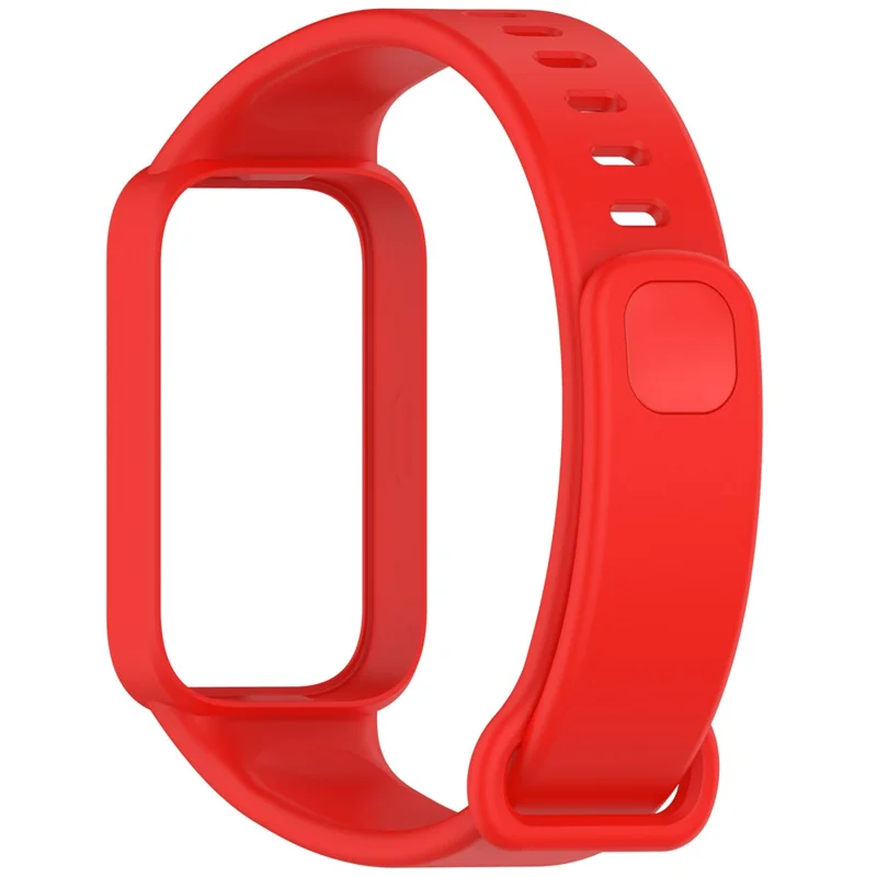 Silicone Band with Case for Xiaomi Smart Band 9 Active / Redmi Band 3 Smartwatch Replacement Strap - Red