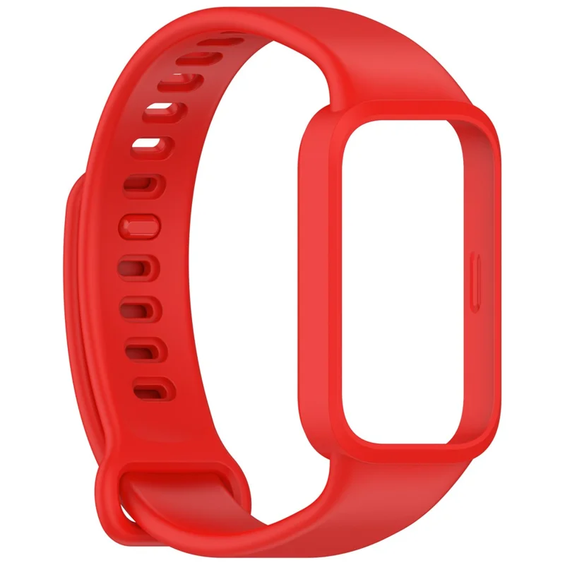 Silicone Band with Case for Xiaomi Smart Band 9 Active / Redmi Band 3 Smartwatch Replacement Strap - Red