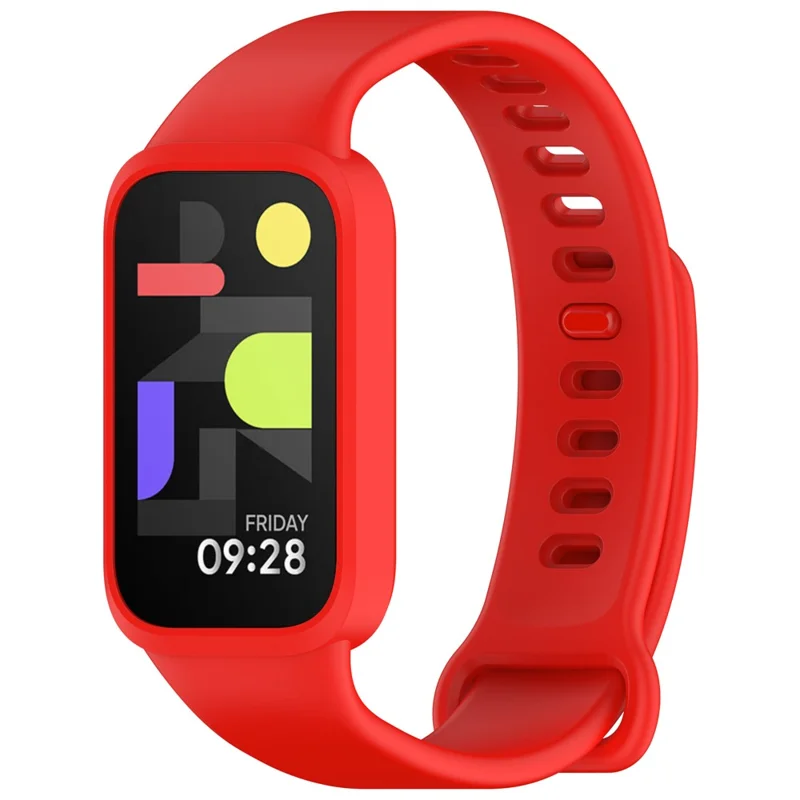 Silicone Band with Case for Xiaomi Smart Band 9 Active / Redmi Band 3 Smartwatch Replacement Strap - Red