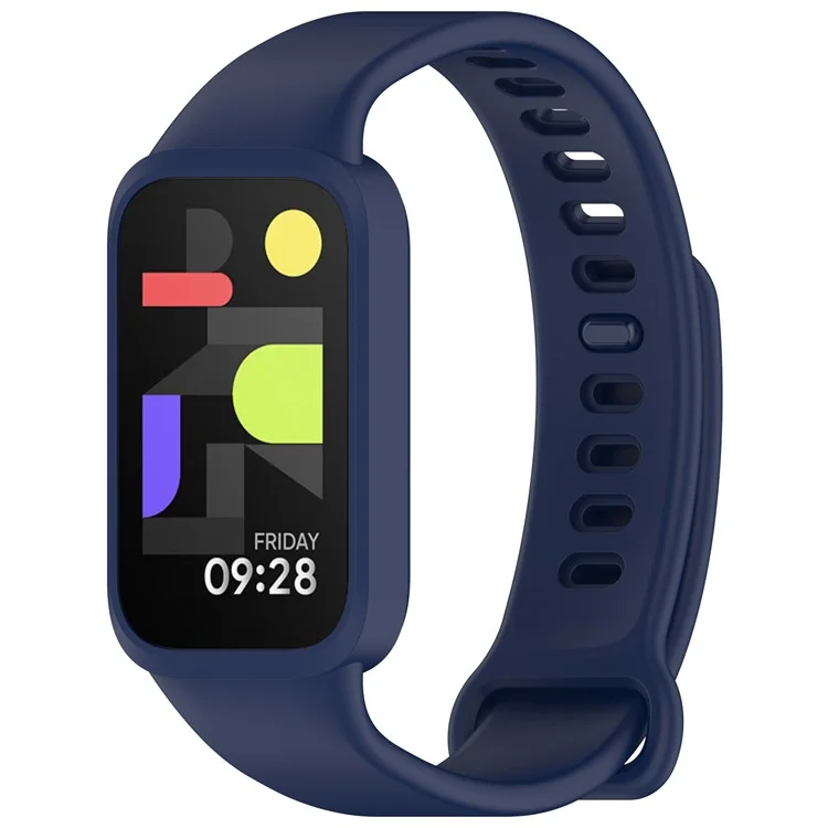 Silicone Band with Case for Xiaomi Smart Band 9 Active / Redmi Band 3 Smartwatch Replacement Strap - Midnight Blue