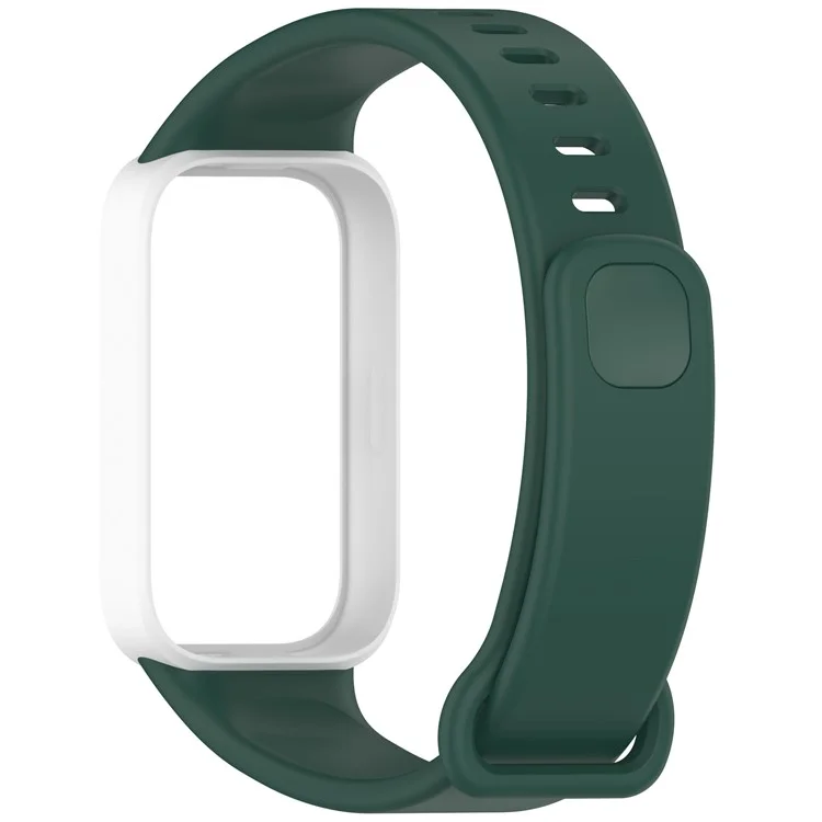 For Xiaomi Smart Band 9 Active / Redmi Band 3 Wristband Dual Color Silicone Strap with Watch Case - Dark Green + White