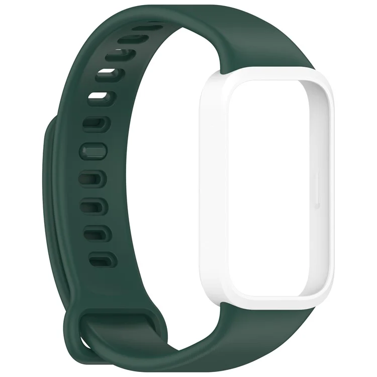 For Xiaomi Smart Band 9 Active / Redmi Band 3 Wristband Dual Color Silicone Strap with Watch Case - Dark Green + White
