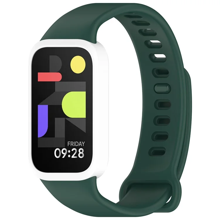 For Xiaomi Smart Band 9 Active / Redmi Band 3 Wristband Dual Color Silicone Strap with Watch Case - Dark Green + White