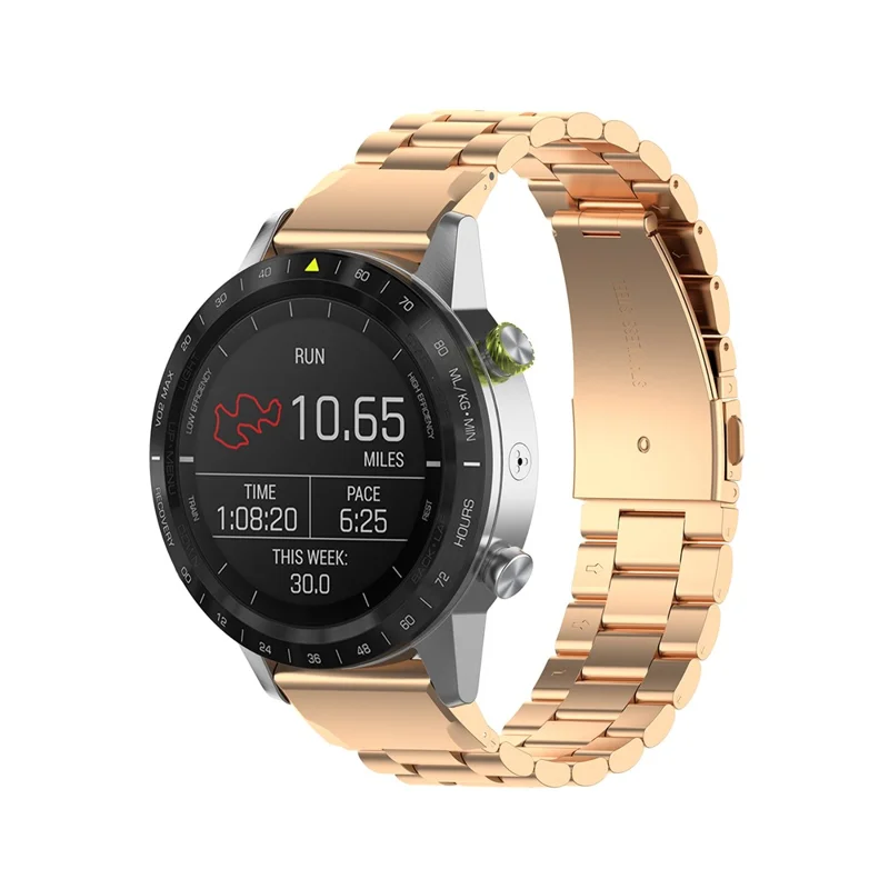 20mm Três Contas de Aço Inoxidável Relógio de Relógio de Reposição de Relógio de Relógio Para Garmin Fenix ​​6s - Rosa Ouro