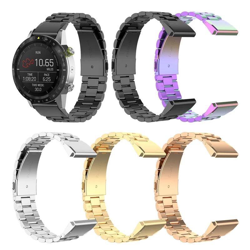 20mm Três Contas de Aço Inoxidável Relógio de Relógio de Reposição de Relógio de Relógio Para Garmin Fenix ​​6s - Rosa Ouro