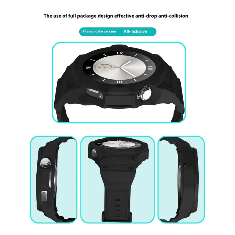 For Huawei Watch GT 5 46mm / GT 4 46mm TPU Watchband Integrated with Anti Drop Watch Case - Black