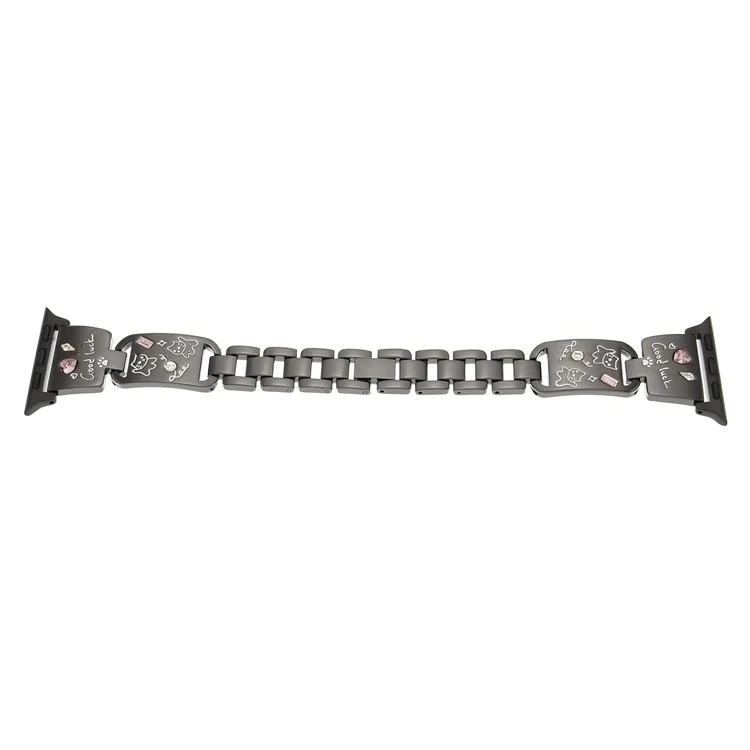 Bracelet en métal pour Apple Watch Série 10 Ultra 9 8 7 SE 6 5 4 3 2 1 46mm 49mm 45mm 44mm 42mm - Motif chat - Noir