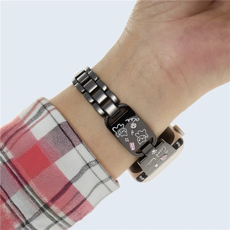 Bracelet en métal pour Apple Watch Série 10 Ultra 9 8 7 SE 6 5 4 3 2 1 46mm 49mm 45mm 44mm 42mm - Motif chat - Noir