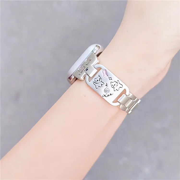 Bracelet en métal pour Apple Watch Série 10 Ultra 9 8 7 SE 6 5 4 3 2 1 46mm 49mm 45mm 44mm 42mm - Motif chat - Noir