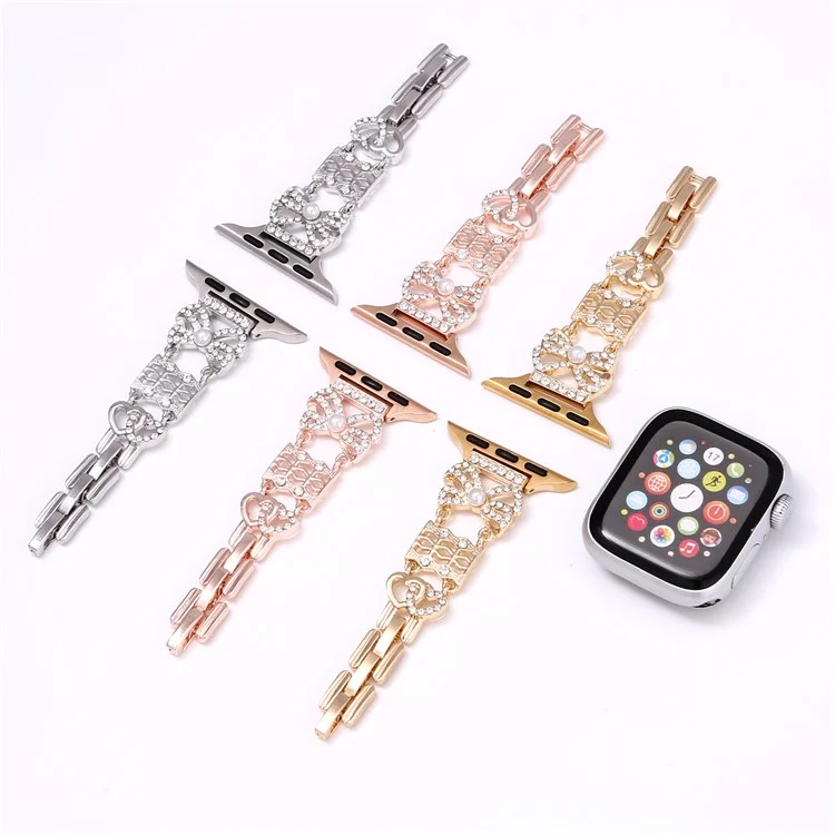 Pulseira de metal para Apple Watch Series 10 Ultra 9 8 7 SE 6 5 4 3 2 1 46mm 49mm 45mm 44mm 42mm - Decoração de laço - Dourado