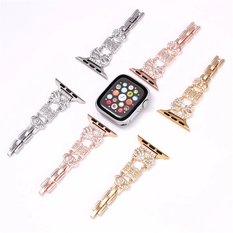 Pulseira de metal para Apple Watch Series 10 Ultra 9 8 7 SE 6 5 4 3 2 1 46mm 49mm 45mm 44mm 42mm - Decoração de laço - Dourado