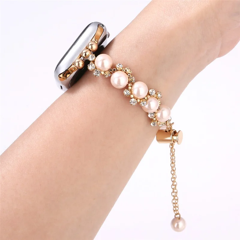 Pearl Decor Strap for Apple Watch Series 10 9 8 7 SE 6 5 4 3 2 1 42mm 41mm 40mm 38mm Metal Watch Band - Silver