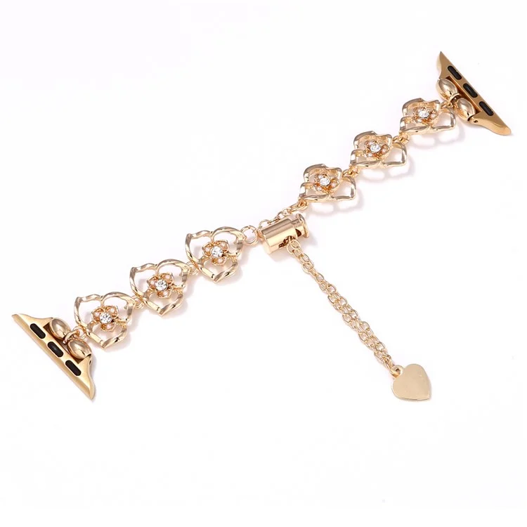Floral Decor Strap for Apple Watch Series 10 Ultra 9 8 7 SE 6 5 4 3 2 1 46mm 49mm 45mm 44mm 42mm Metal Watch Band - Gold