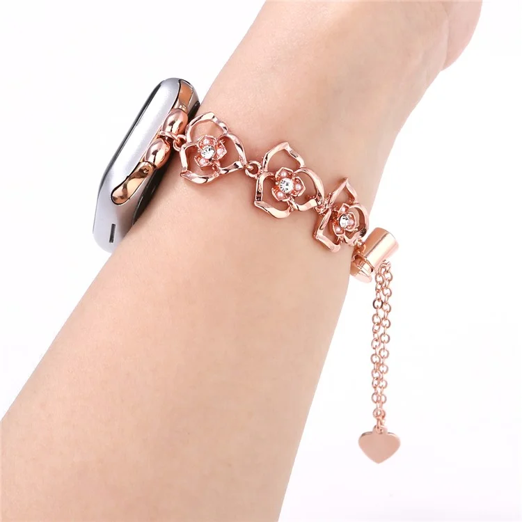Floral Decor Strap for Apple Watch Series 10 Ultra 9 8 7 SE 6 5 4 3 2 1 46mm 49mm 45mm 44mm 42mm Metal Watch Band - Gold