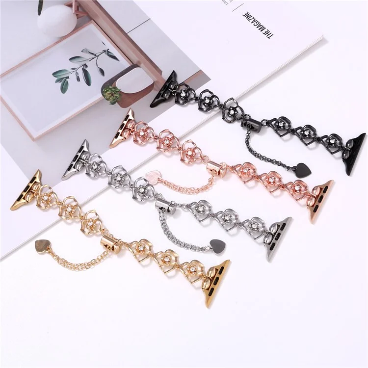 Floral Decor Strap for Apple Watch Series 10 Ultra 9 8 7 SE 6 5 4 3 2 1 46mm 49mm 45mm 44mm 42mm Metal Watch Band - Gold