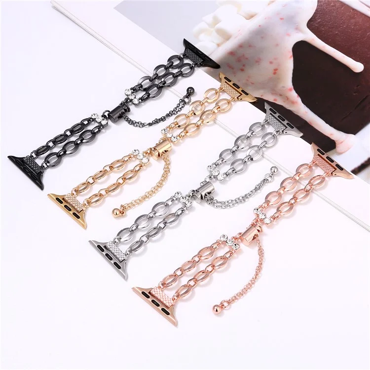 Double Chain Watch Band for Apple Watch Series 10 Ultra 9 8 7 SE 6 5 4 3 2 1 46mm 49mm 45mm 44mm 42mm Replacement Strap - Black