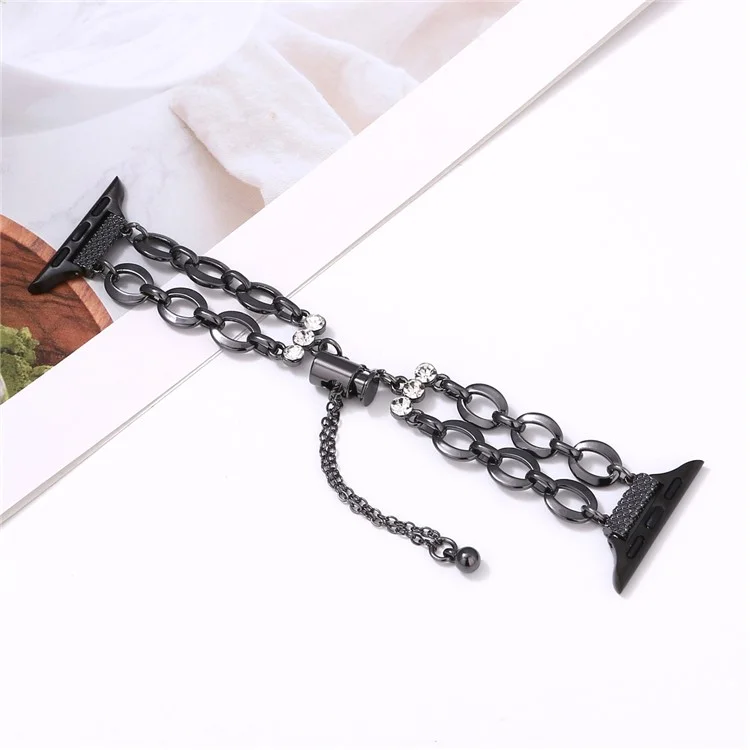 Double Chain Watch Band for Apple Watch Series 10 9 8 7 SE 6 5 4 3 2 1 42mm 41mm 40mm 38mm Replacement Strap - Black