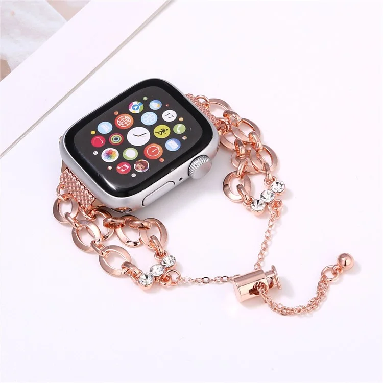 Double Chain Watch Band for Apple Watch Series 10 9 8 7 SE 6 5 4 3 2 1 42mm 41mm 40mm 38mm Replacement Strap - Black