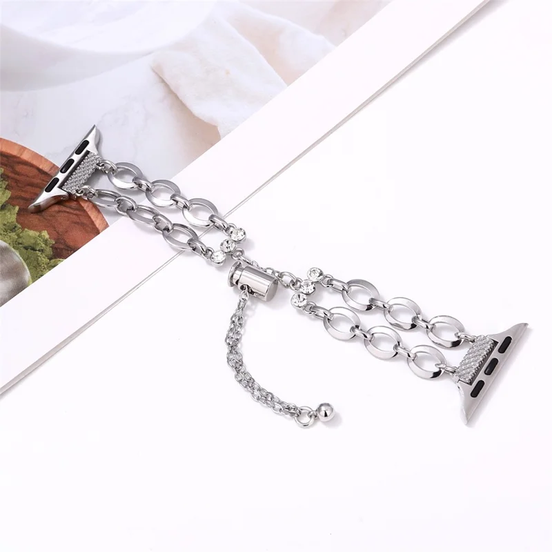Double Chain Watch Band for Apple Watch Series 11 10 42mm / 9 8 7 41mm / SE3 SE2 SE 6 5 4 40mm / 3 2 1 38mm Replacement Strap - Silver