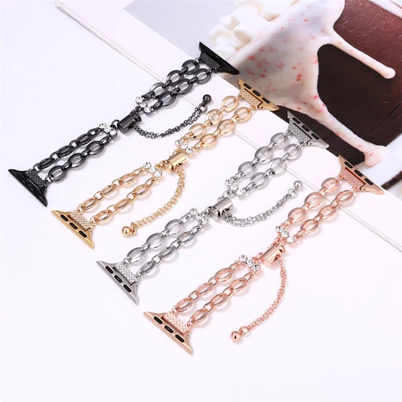 Double Chain Watch Band for Apple Watch Series 11 10 42mm / 9 8 7 41mm / SE3 SE2 SE 6 5 4 40mm / 3 2 1 38mm Replacement Strap - Silver