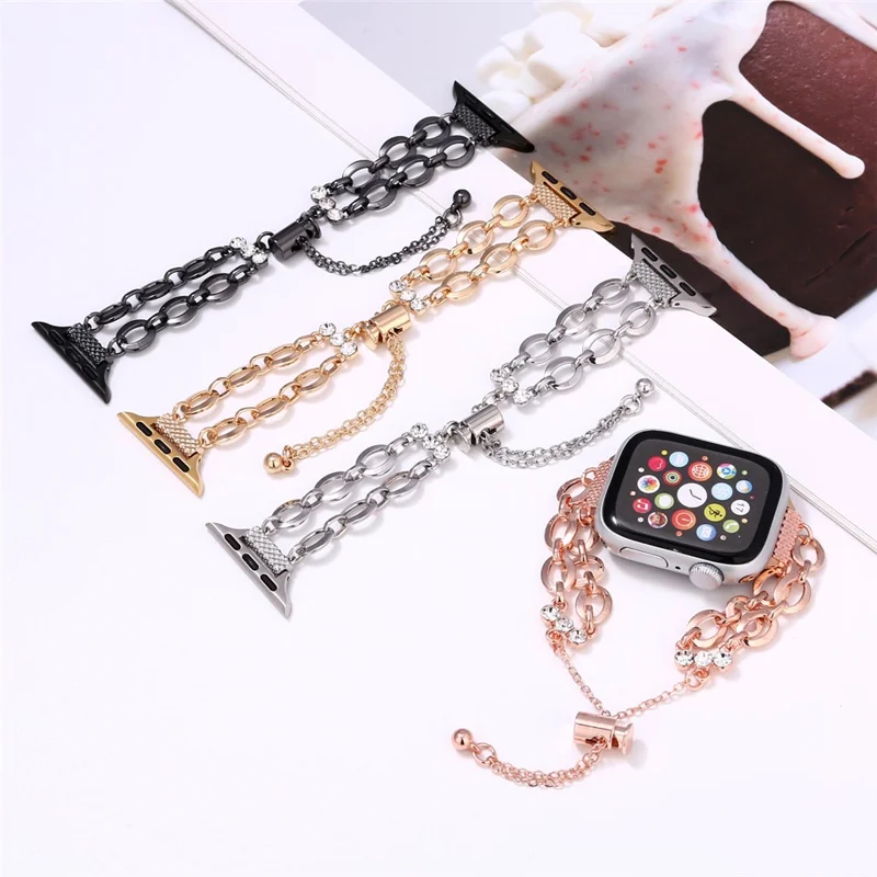 Double Chain Watch Band for Apple Watch Series 11 10 42mm / 9 8 7 41mm / SE3 SE2 SE 6 5 4 40mm / 3 2 1 38mm Replacement Strap - Silver