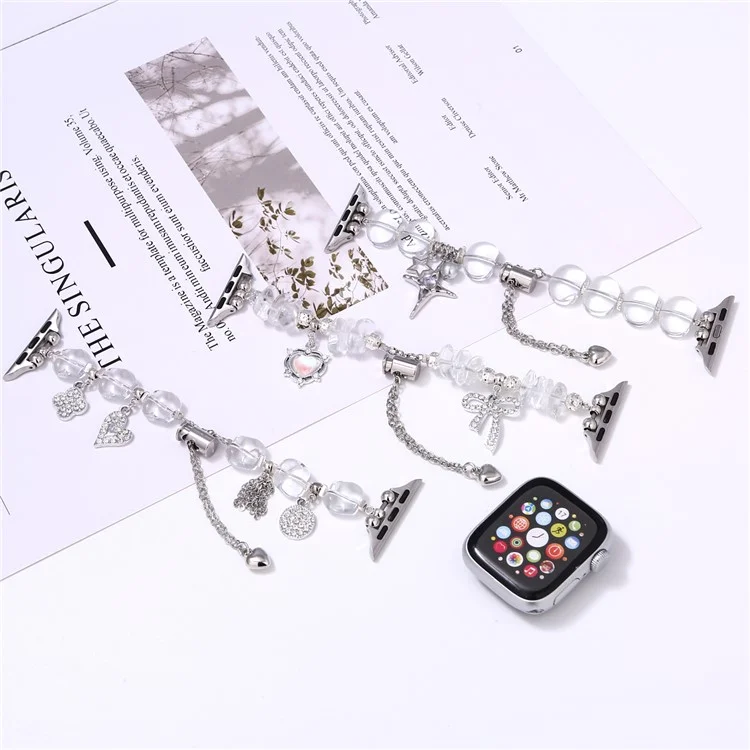 Replacement Strap for Apple Watch Series 10 Ultra 9 8 7 SE 6 5 4 3 2 1 46mm 49mm 45mm 44mm 42mm Clear Pendant Decor Watch Band - Style C