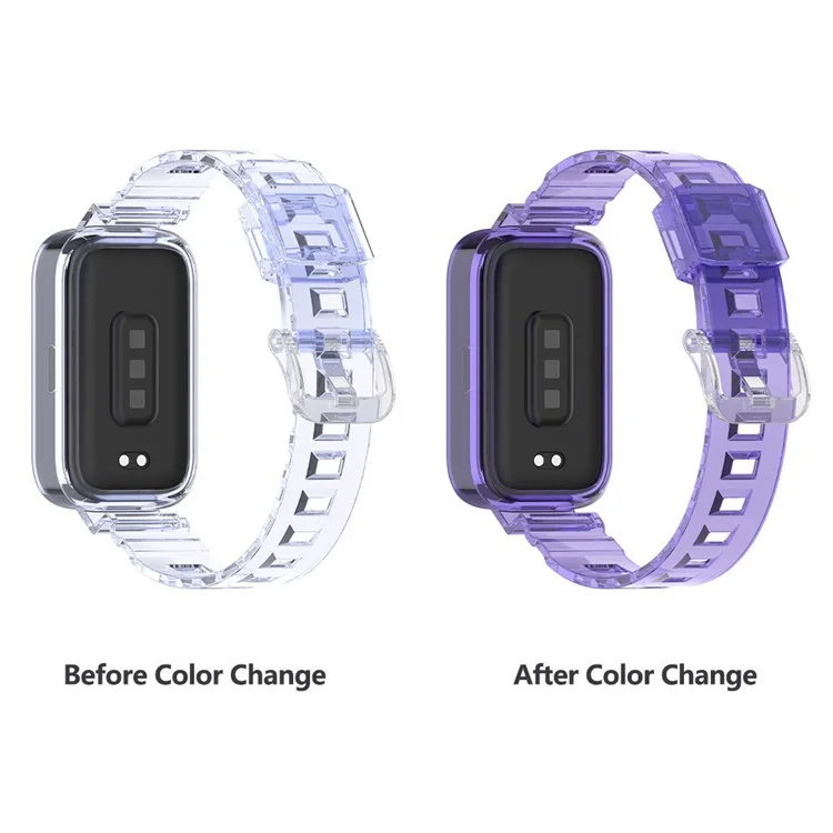 For Xiaomi Redmi Band 3 / Smart Band 9 Active Transparent Color Changing TPU Watch Band Integrated with Case - Starry Purple