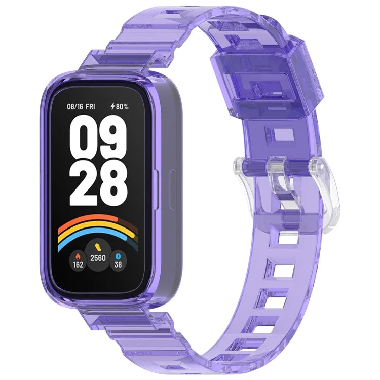 For Xiaomi Redmi Band 3 / Smart Band 9 Active Transparent Color Changing TPU Watch Band Integrated with Case - Starry Purple