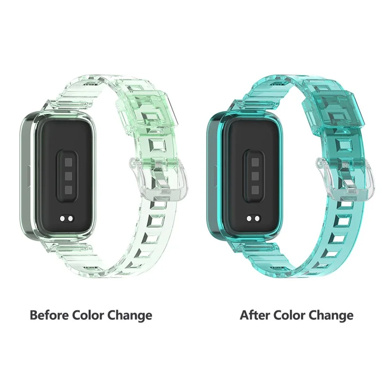 For Xiaomi Redmi Band 2 / Smart Band 8 Active Transparent Color Changing TPU Watch Band Integrated with Case - Blue