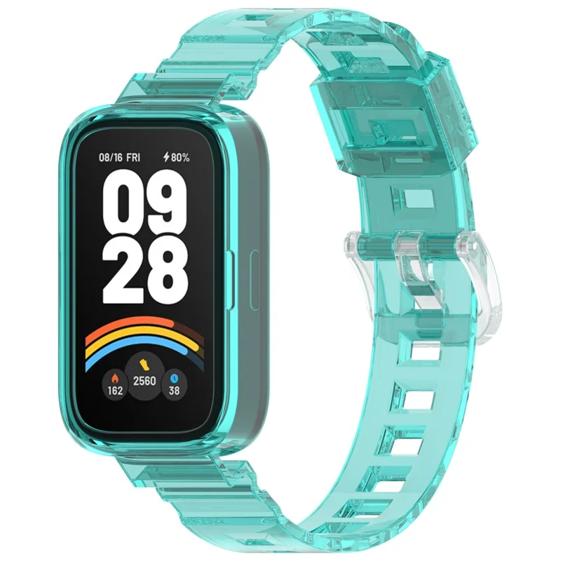 For Xiaomi Redmi Band 2 / Smart Band 8 Active Transparent Color Changing TPU Watch Band Integrated with Case - Blue