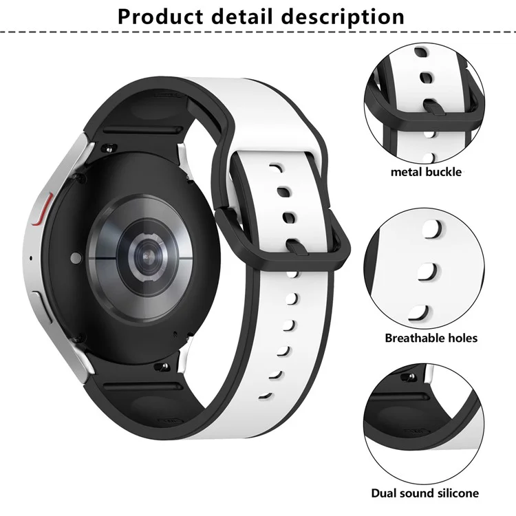 KALEBOL Dual Color Silicone Strap for Samsung Galaxy Watch7  /  Watch FE 40mm  /  Watch6  /  Watch 5 Watch Band - White+Black