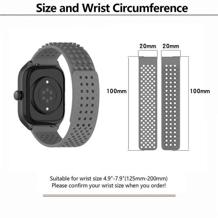 KALEBOL 20mm Силиконовый ремешок для Samsung Galaxy Watch6 Classic 47mm / 43mm / Huawei Watch GT 3 Pro 43mm Плоский тип Push Watch Band - Серый