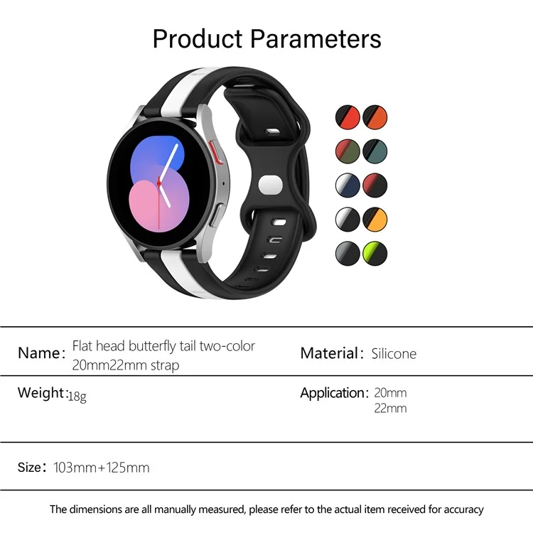 KALEBOL 20mm Dual Color Silicone Strap for Samsung Galaxy Watch6 Classic 47mm / 43mm / Huawei Watch GT 3 Pro 43mm Watch Band - Black+White